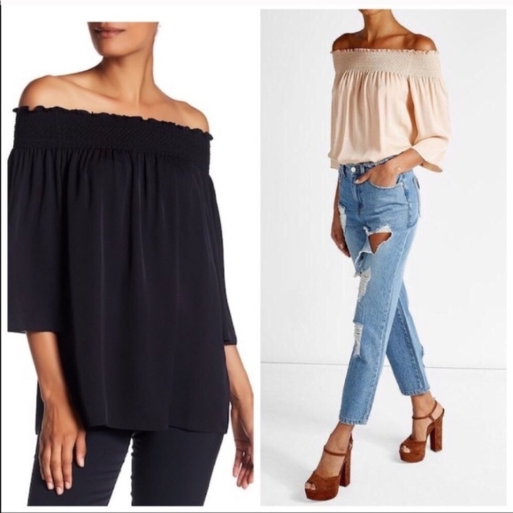 Theory Elistaire Off the Shoulder Silk Blouse